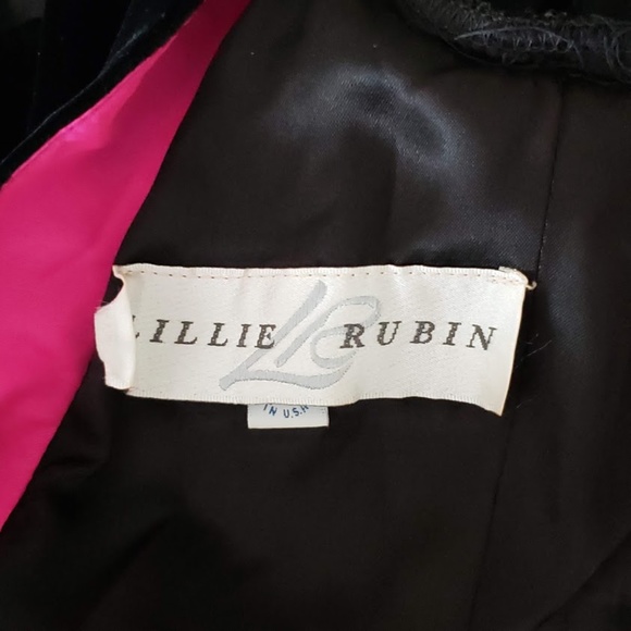 SOLD Vtg 80s Lillie Rubin Velvet Dress Black Ruffled 4 - Picture 15 of 16